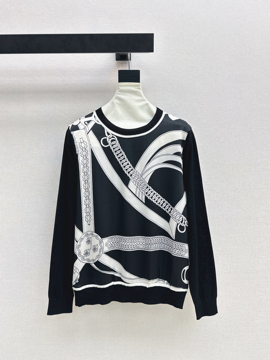 Patterned patchwork knit sweater