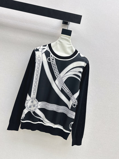 Patterned patchwork knit sweater
