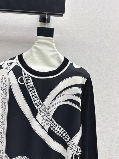 Patterned patchwork knit sweater
