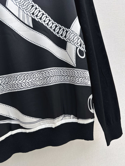 Patterned patchwork knit sweater