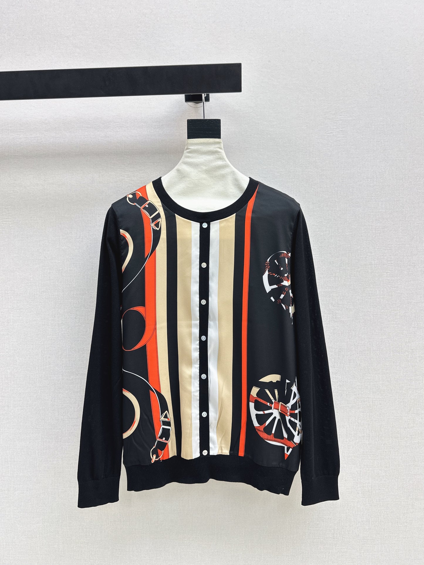 Patterned patchwork knit sweater
