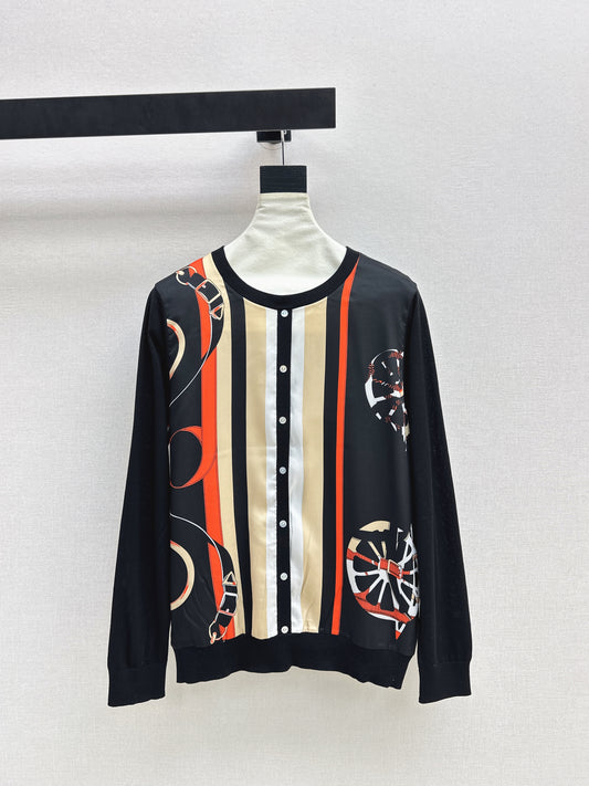 Patterned patchwork knit sweater