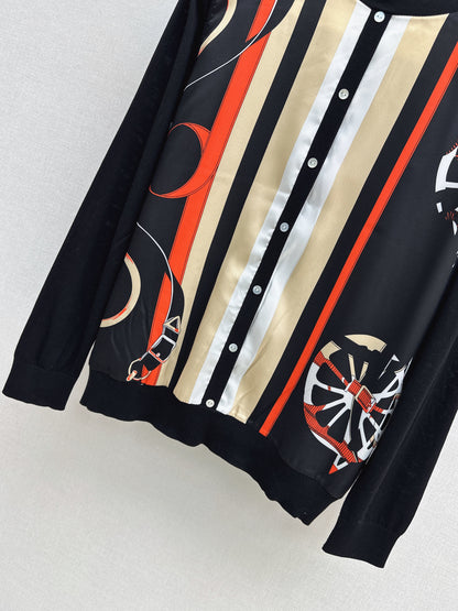 Patterned patchwork knit sweater