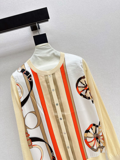 Patterned patchwork knit sweater