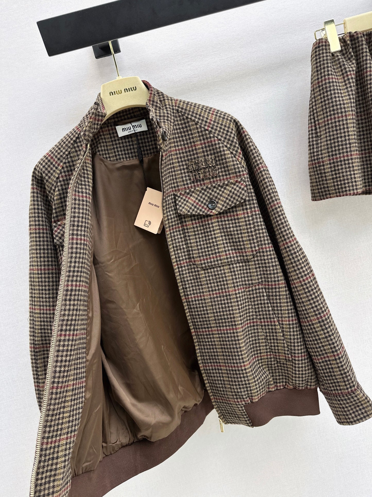 Stand-up collar oversized jacket/skirt