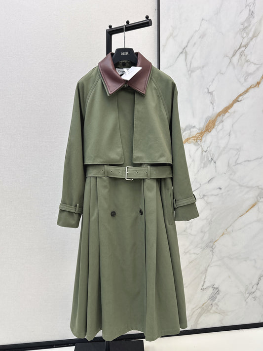 Color-blocked Lapel Trench Coat