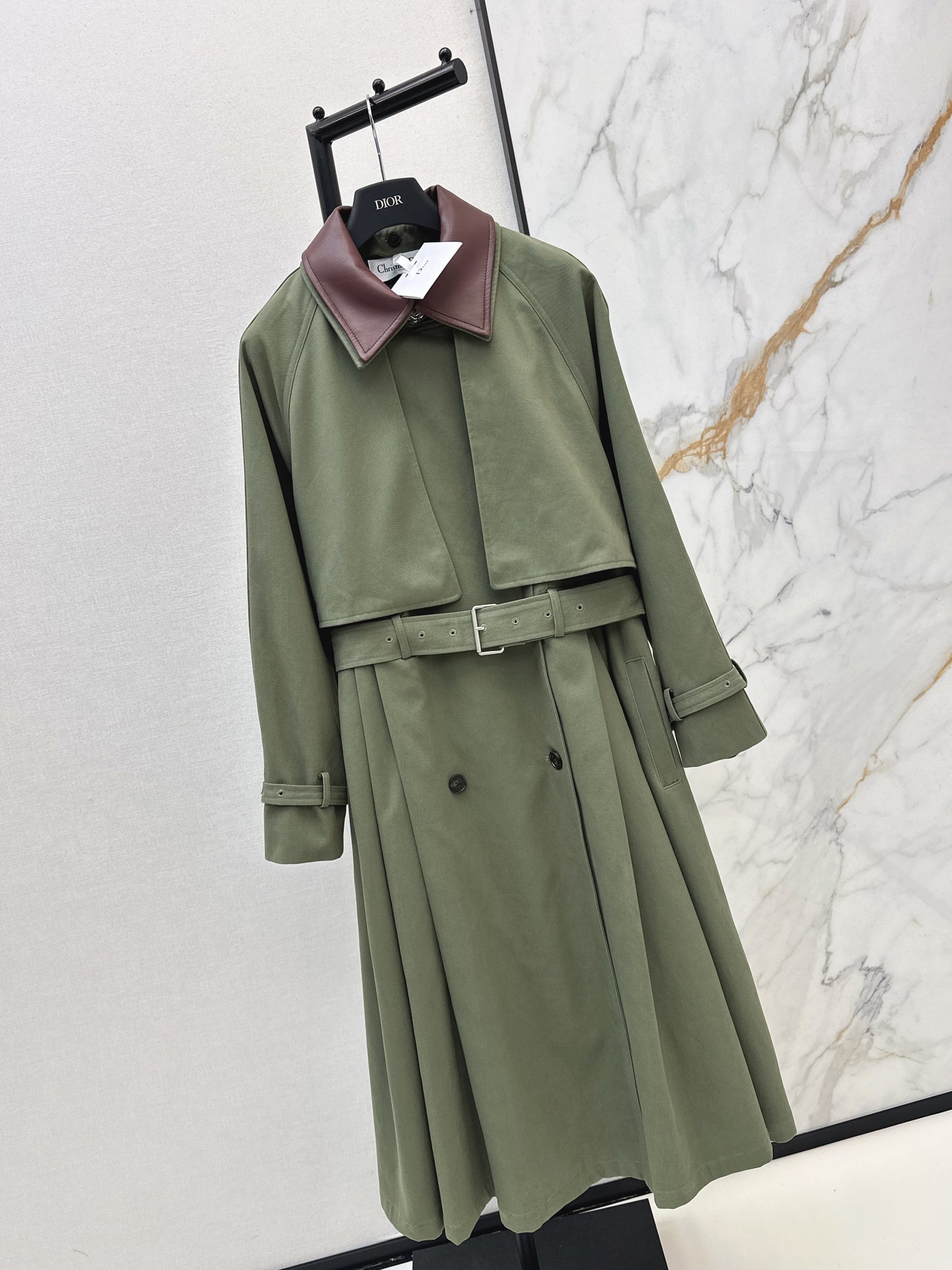 Color-blocked Lapel Trench Coat
