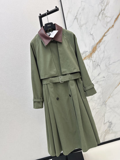 Color-blocked Lapel Trench Coat