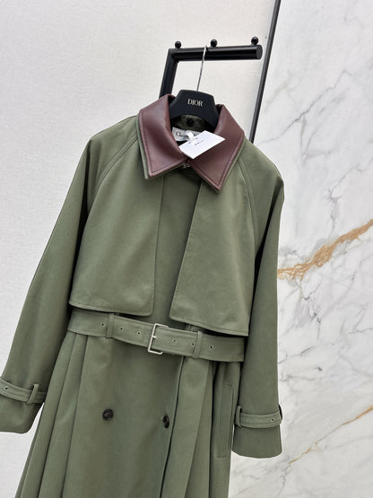 Color-blocked Lapel Trench Coat