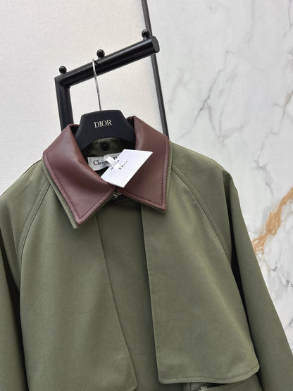 Color-blocked Lapel Trench Coat