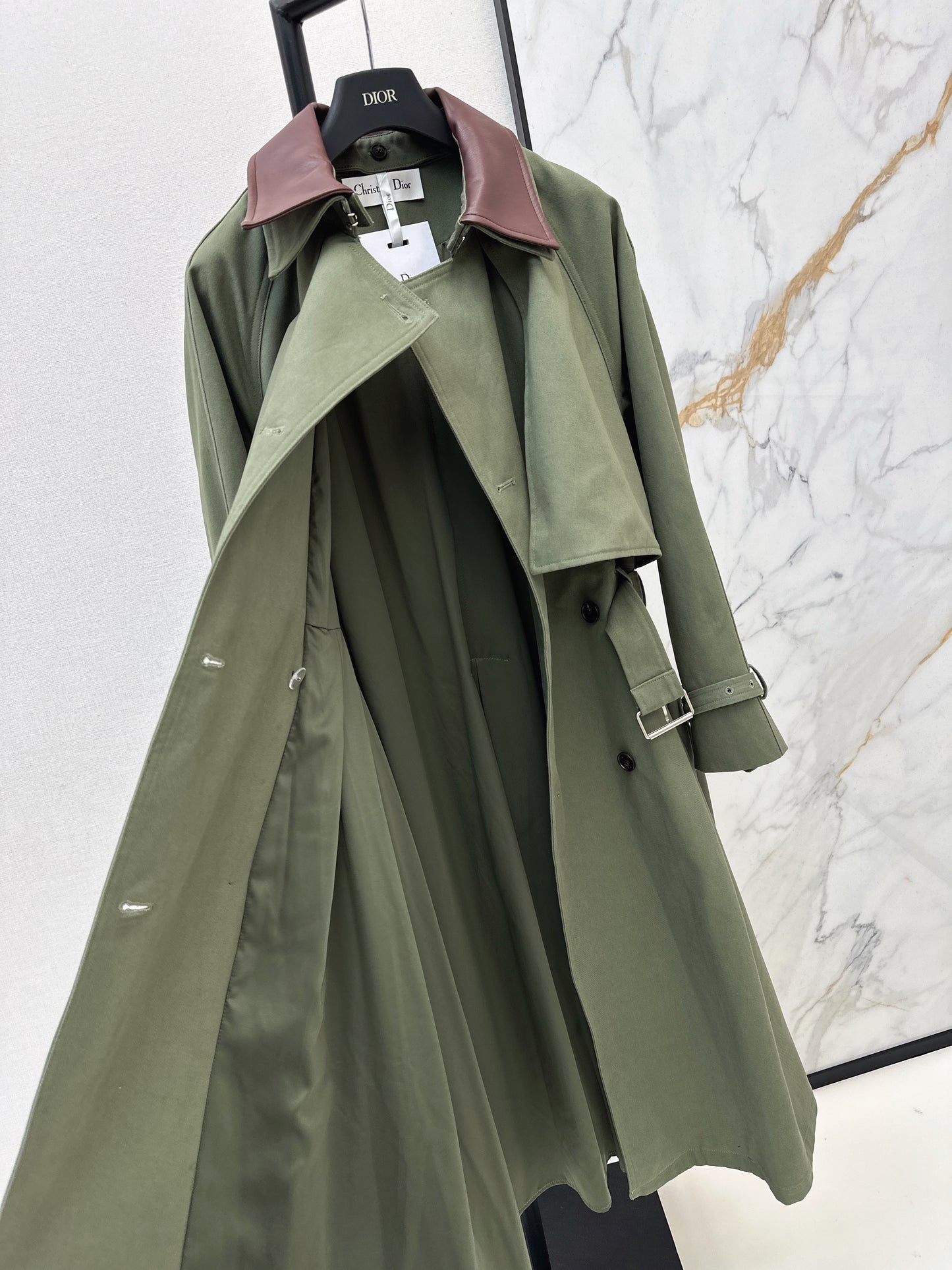 Color-blocked Lapel Trench Coat