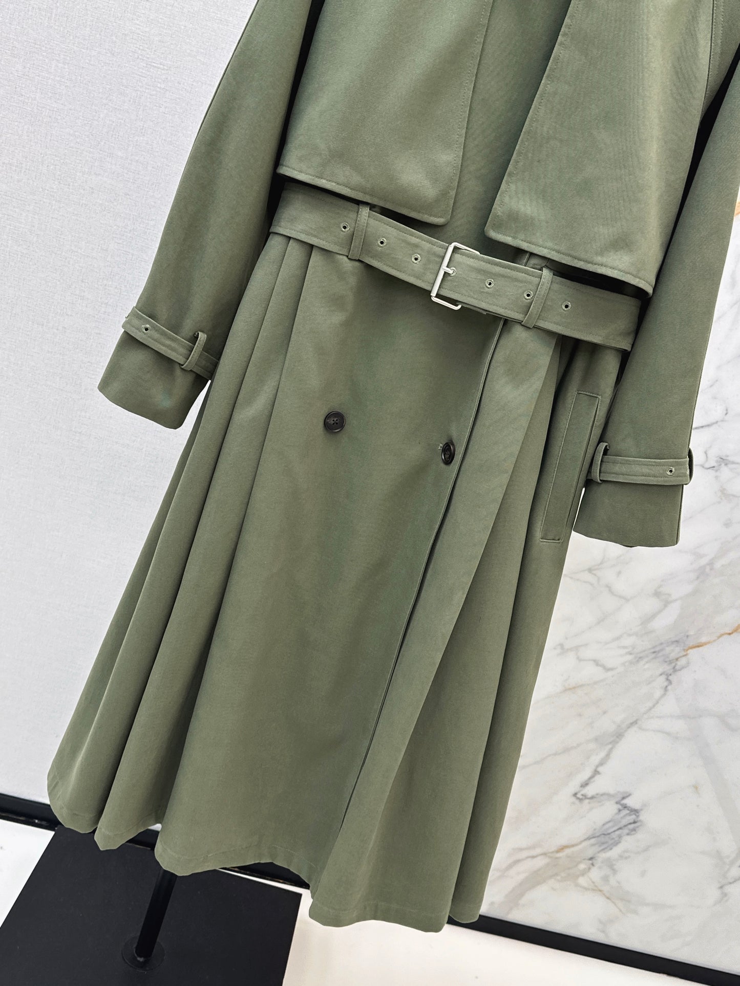 Color-blocked Lapel Trench Coat