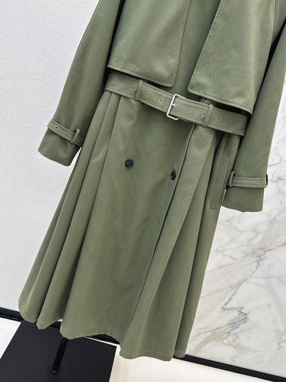 Color-blocked Lapel Trench Coat