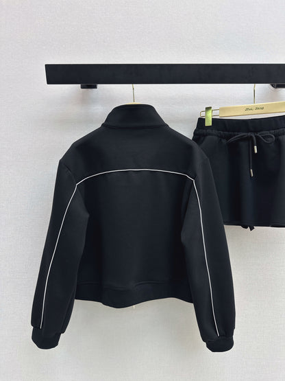 Stand-up collar jacket + midi skirt