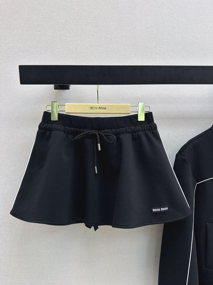 Stand-up collar jacket + midi skirt