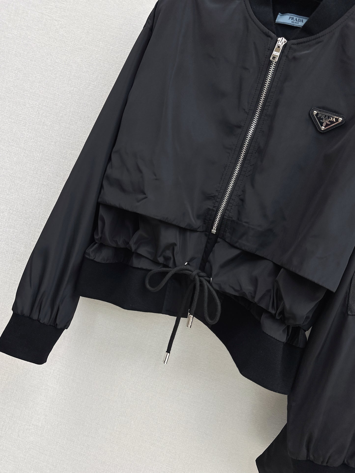 Stand-up collar nylon jacket + zip-up skirt