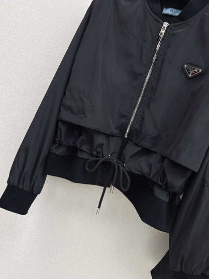 Stand-up collar nylon jacket + zip-up skirt