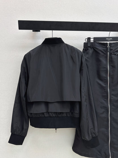 Stand-up collar nylon jacket + zip-up skirt