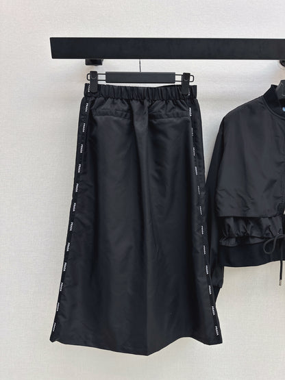 Stand-up collar nylon jacket + zip-up skirt
