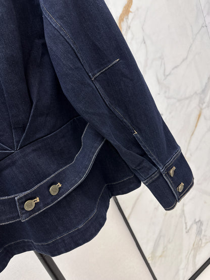 Color-blocked collared jacket/skirt