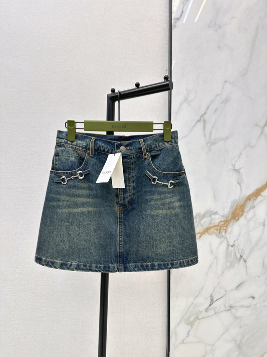 Distressed Denim Midi Skirt