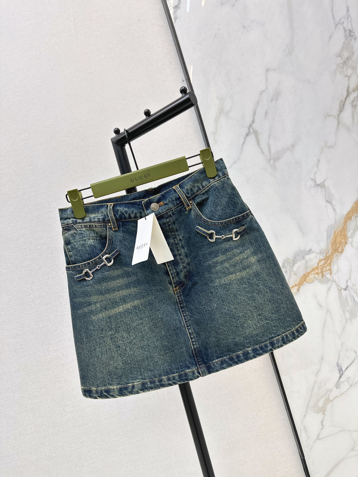 Distressed Denim Midi Skirt