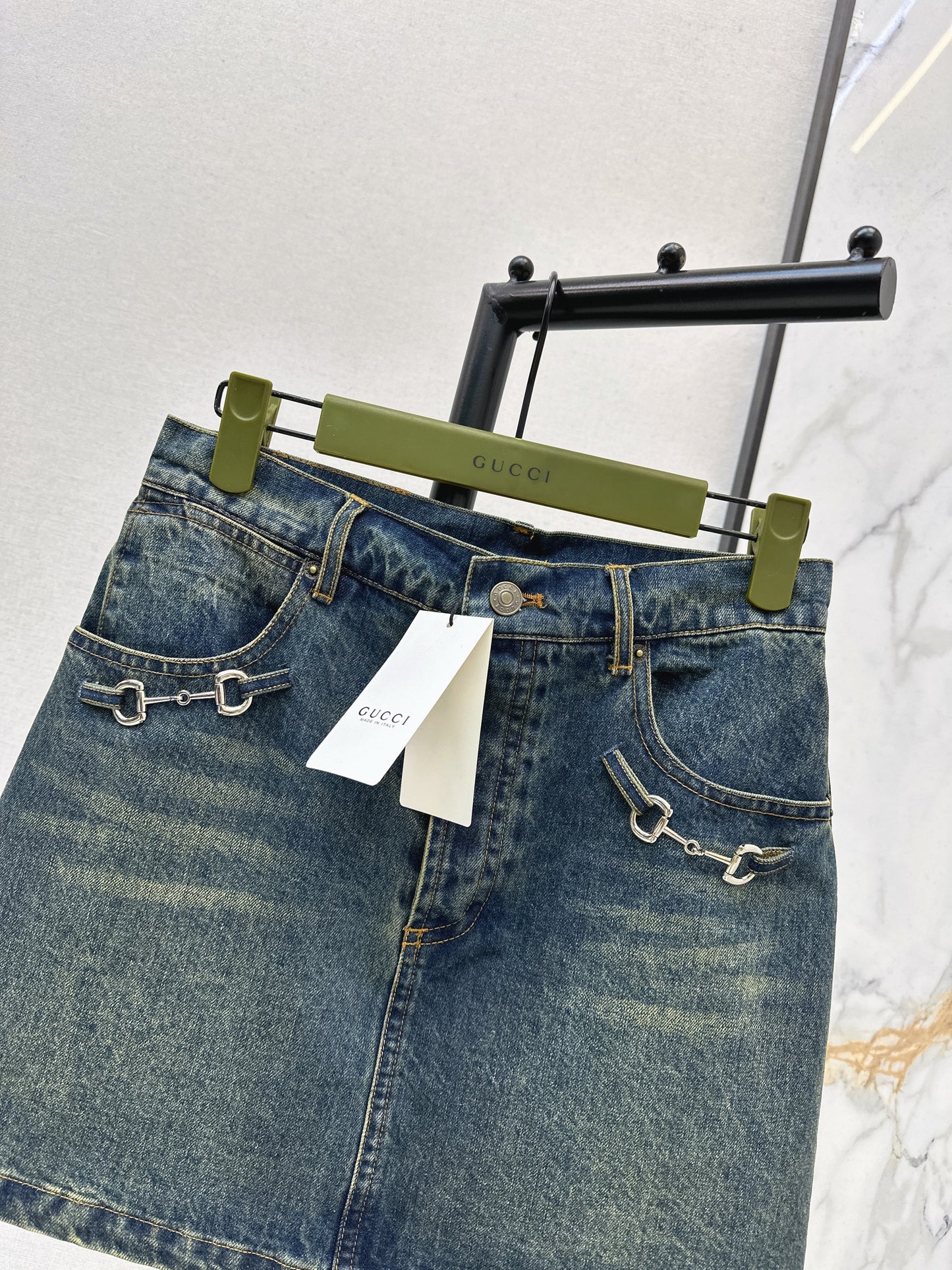 Distressed Denim Midi Skirt