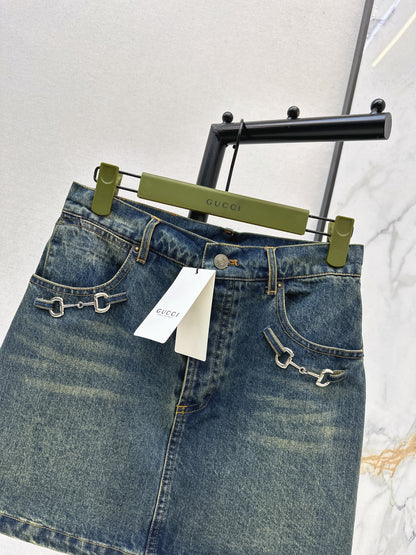 Distressed Denim Midi Skirt