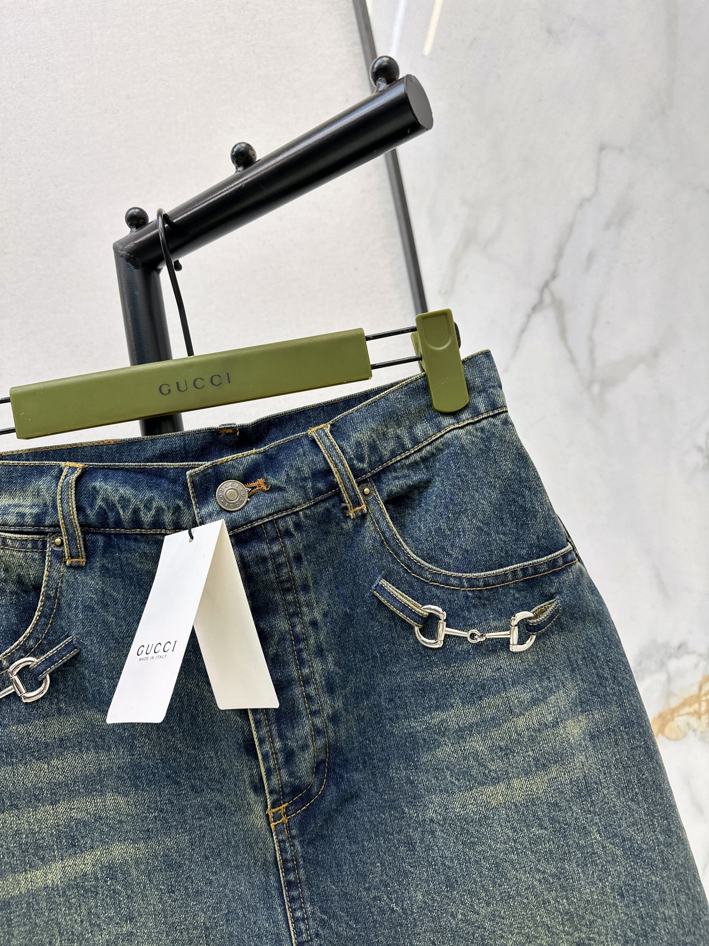 Distressed Denim Midi Skirt