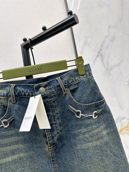 Distressed Denim Midi Skirt