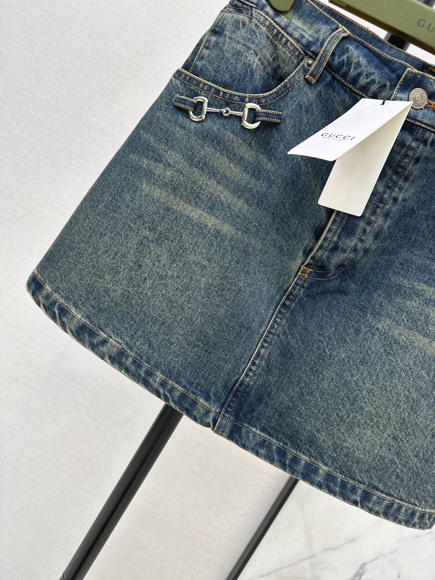 Distressed Denim Midi Skirt