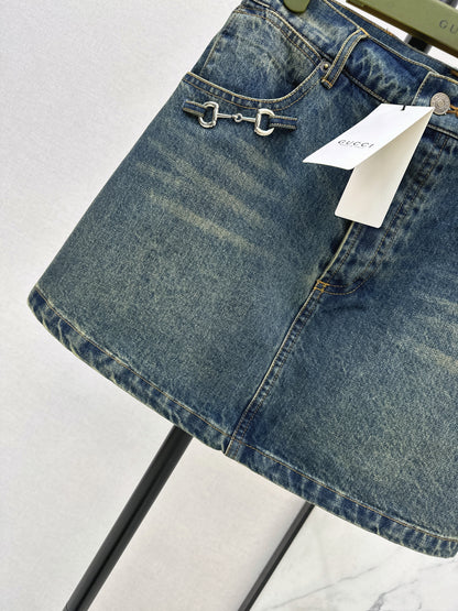 Distressed Denim Midi Skirt