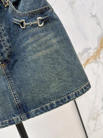 Distressed Denim Midi Skirt