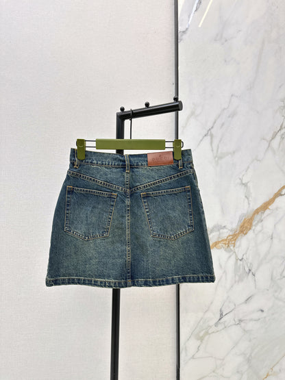 Distressed Denim Midi Skirt