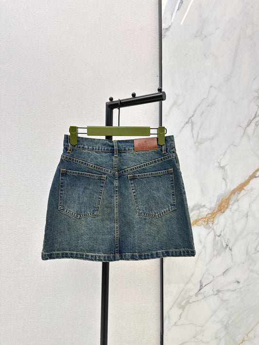 Distressed Denim Midi Skirt