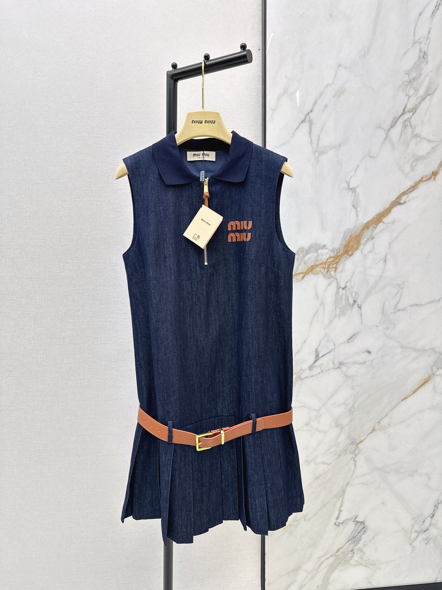 Denim Sleeveless Pleated Dress