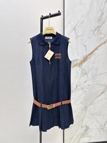 Denim Sleeveless Pleated Dress