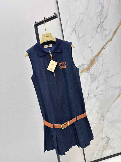 Denim Sleeveless Pleated Dress