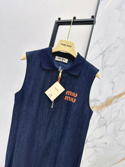 Denim Sleeveless Pleated Dress
