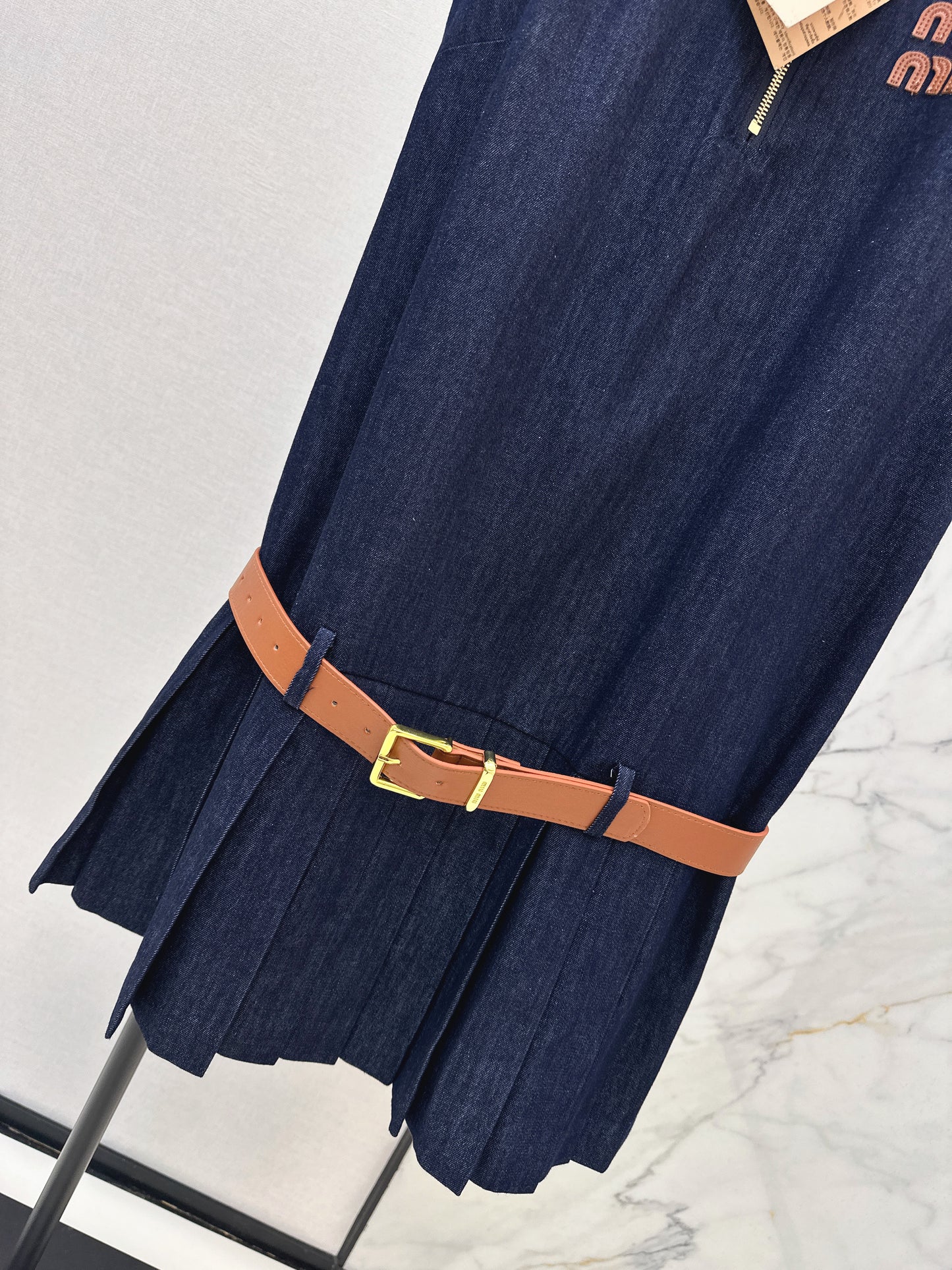 Denim Sleeveless Pleated Dress