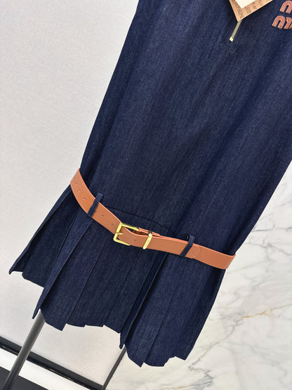 Denim Sleeveless Pleated Dress