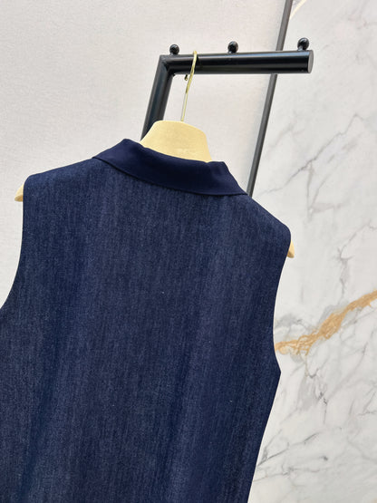 Denim Sleeveless Pleated Dress
