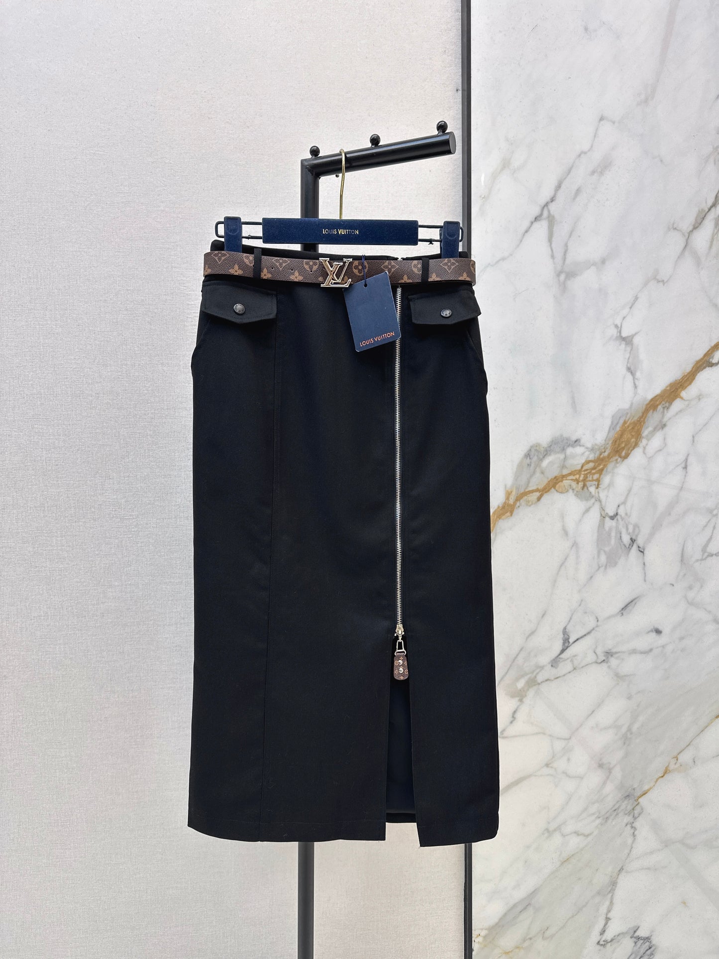 Side zipper midi skirt