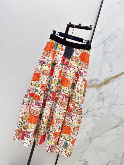 Printed Elastic Waist Midi Skirt