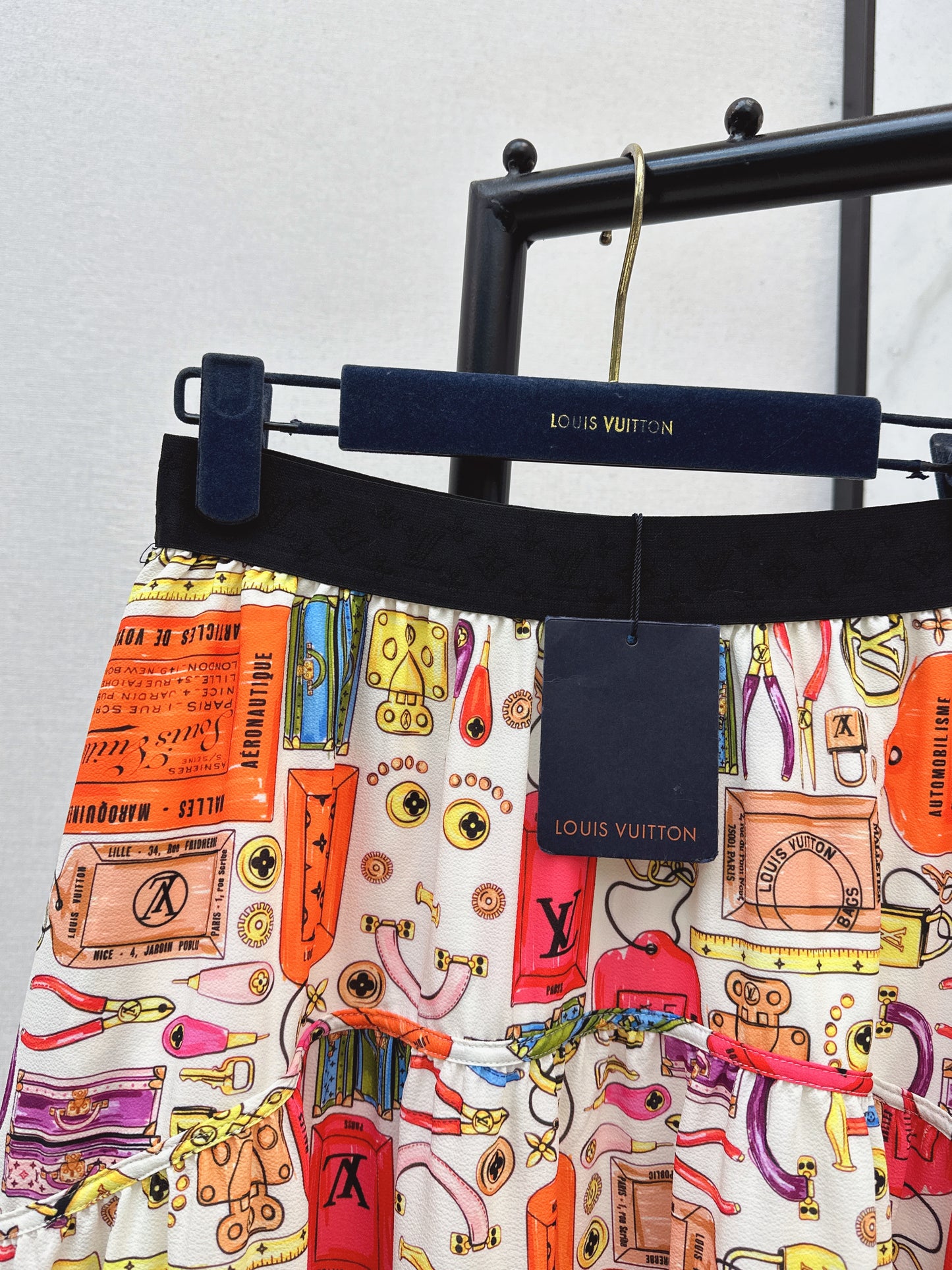 Printed Elastic Waist Midi Skirt