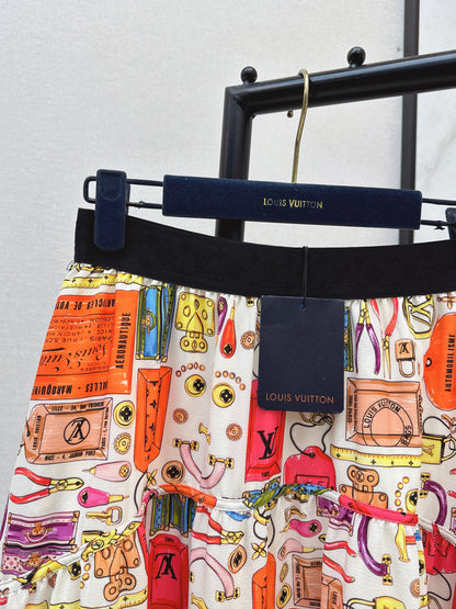 Printed Elastic Waist Midi Skirt