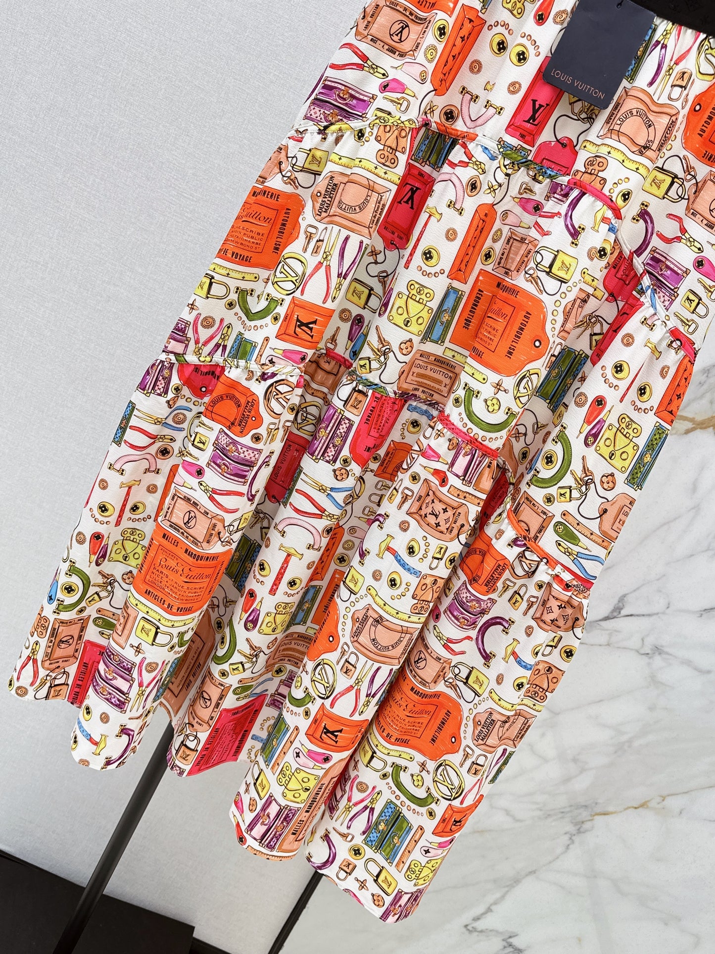 Printed Elastic Waist Midi Skirt