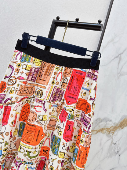 Printed Elastic Waist Midi Skirt