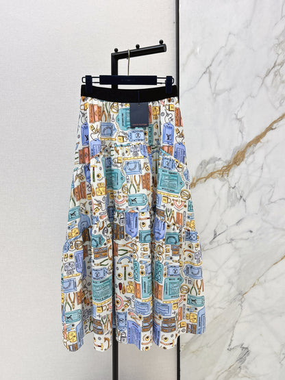 Printed Elastic Waist Midi Skirt