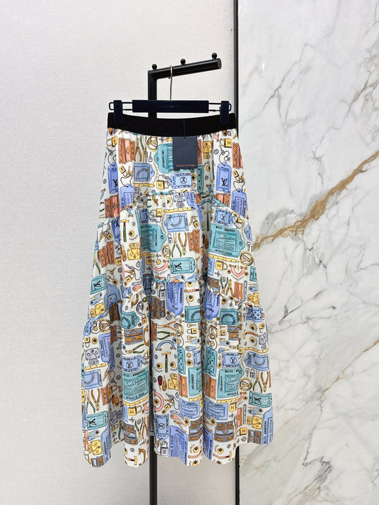 Printed Elastic Waist Midi Skirt
